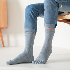 3 Pairs Plus Size Mens Long Five Finger Socks Solid Cotton Thick Sock Mid-Calf Toe Casual Business Office Socks Large Size 46 47