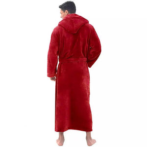 Plus Size Men Bathrobe Hooded Long Sleeve Skin-touching Warm Men Flannel Hooded Bath Robe Fleece Nightgown  for Daily Life