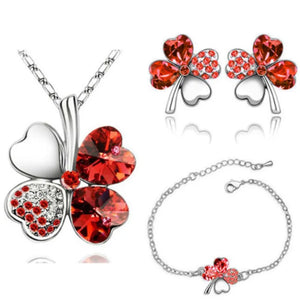 Crystal Clover 4 Leaf leaves heart pendant Jewelry sets necklace earrings bracelet women lovers cute romantic gifts summer party