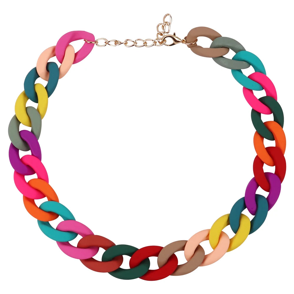 FishSheep Trendy Colorful Acrylic Chain Choker Necklaces For Women Statement Matte Resin Wide Chain Collar Neck Jewelry 2022 New