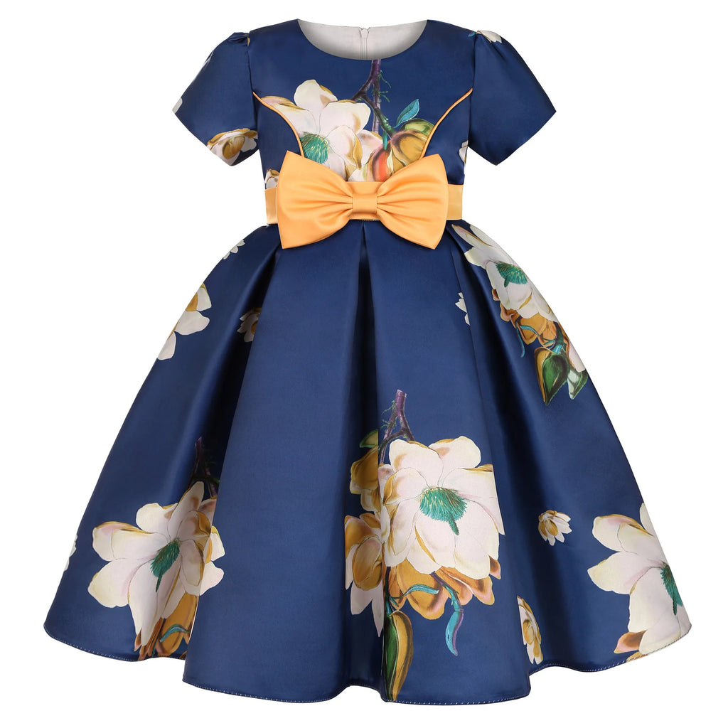 Floral Print Dresses Children Clothing Casual Princess Party Clothes With Bow
