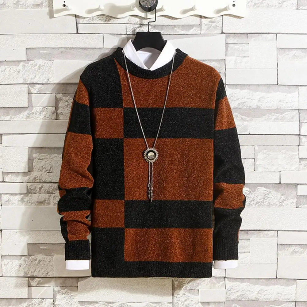 Long Sleeve Colorblock Sweater Stylish Men's Winter Sweater