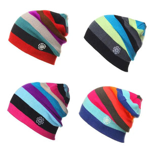 Harajuku Knitted Outdoor Snow Skiing Beanie Hat Hip Hop Stretch Rainbow Colorblock Striped Skull  for Men Women