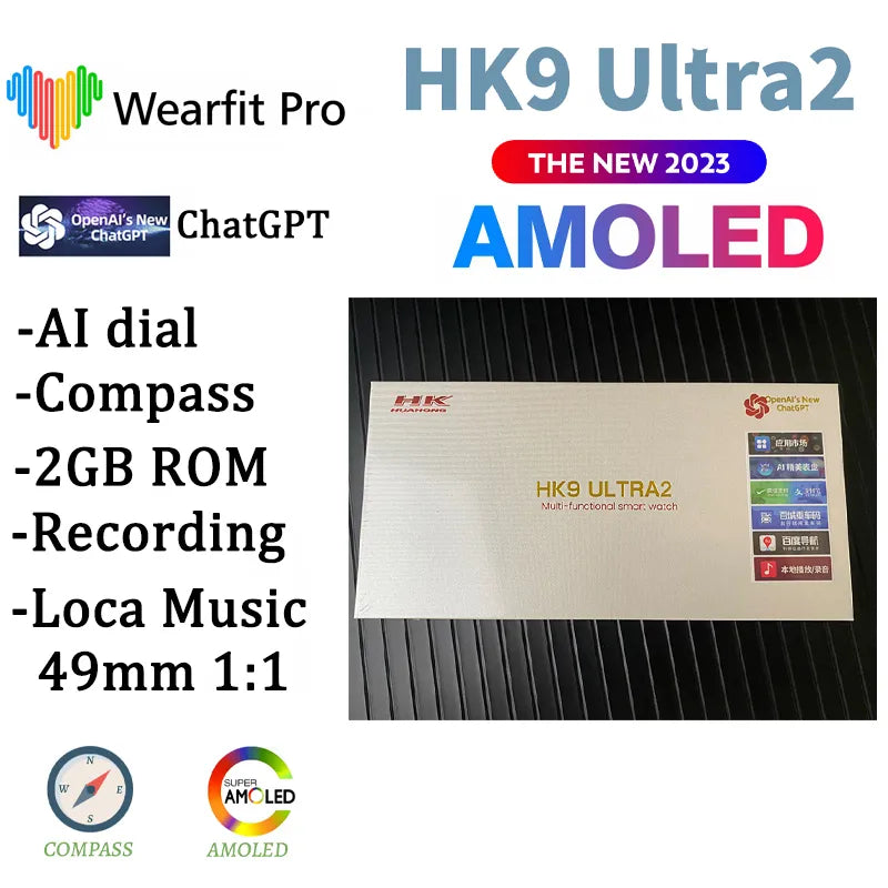 Amoled HK9 Ultra 2 ChatGPT 2GB ROM Smart Watch 49mm Wireless Charging Bluetooth Call Men Local Music Women Smartwatch 2023