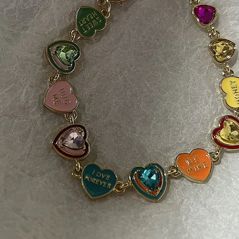 Fashion Color Love Drop Oil Enamel Bracelet Female INS New Design Cute Heart Candy Color Bracelet