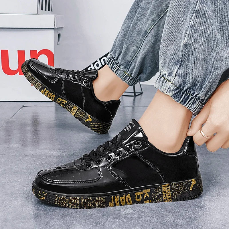 Spring New Men Shoes Fashion Gold Silver Patent Leather Casual Students Walking Shoes Skateboard Sneakers Plus Size Women Shoes