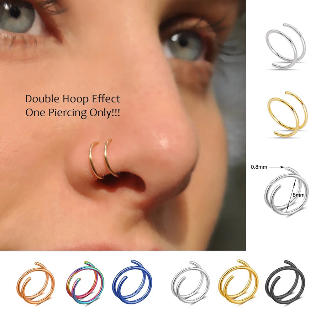 1 Piece Double Layers Stainless Steel Nose Ring Studs for Women 20G Hoops Twist Cartilage Tragus Septum Piercings Body Jewelry