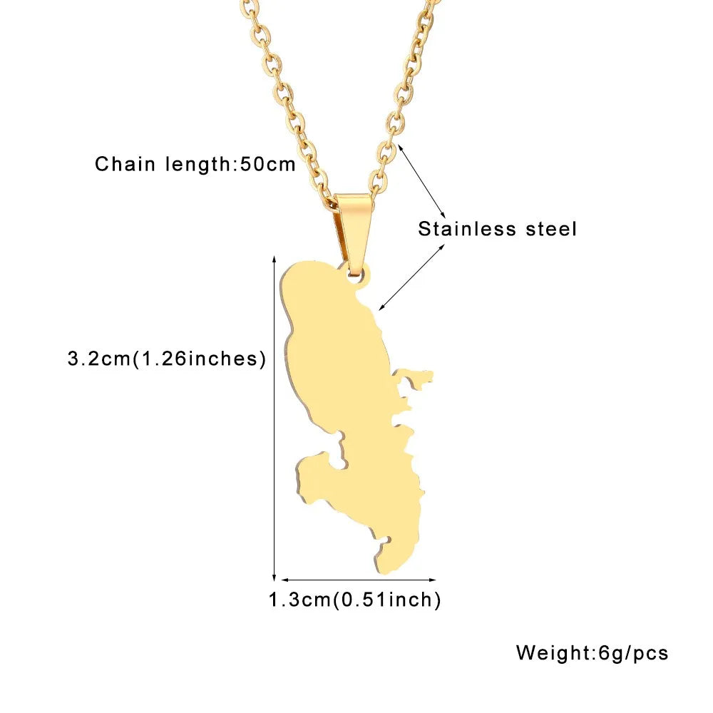Gold Silver Color Martinique Flag Map of France Pendant Necklace Women's Stainless Steel Choker Necklaces Luxury Jewelry X111