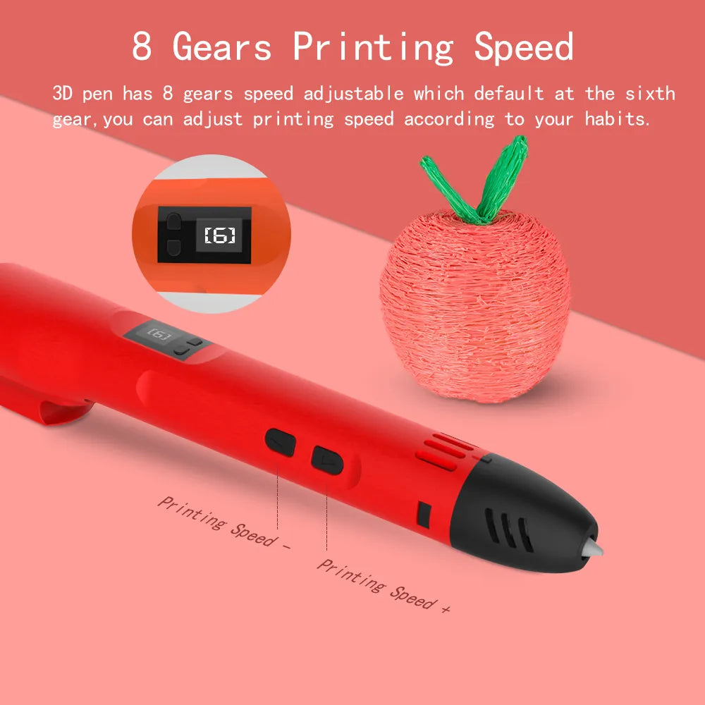 QCREATE 3D Pen Supports ABS PLA HIPS PVA 60-245 Degrees Celsius Range Temperature Adjustable LCD Display 8-Speed Regulation