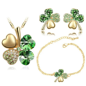 Crystal Clover 4 Leaf leaves heart pendant Jewelry sets necklace earrings bracelet women lovers cute romantic gifts summer party