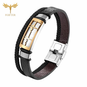 Multi Layer Black Leather Bracelets for Lovers Love Heart ECG Design Stainless Steel Cuff Bridal Bracelet Lovers' Couple Jewelry