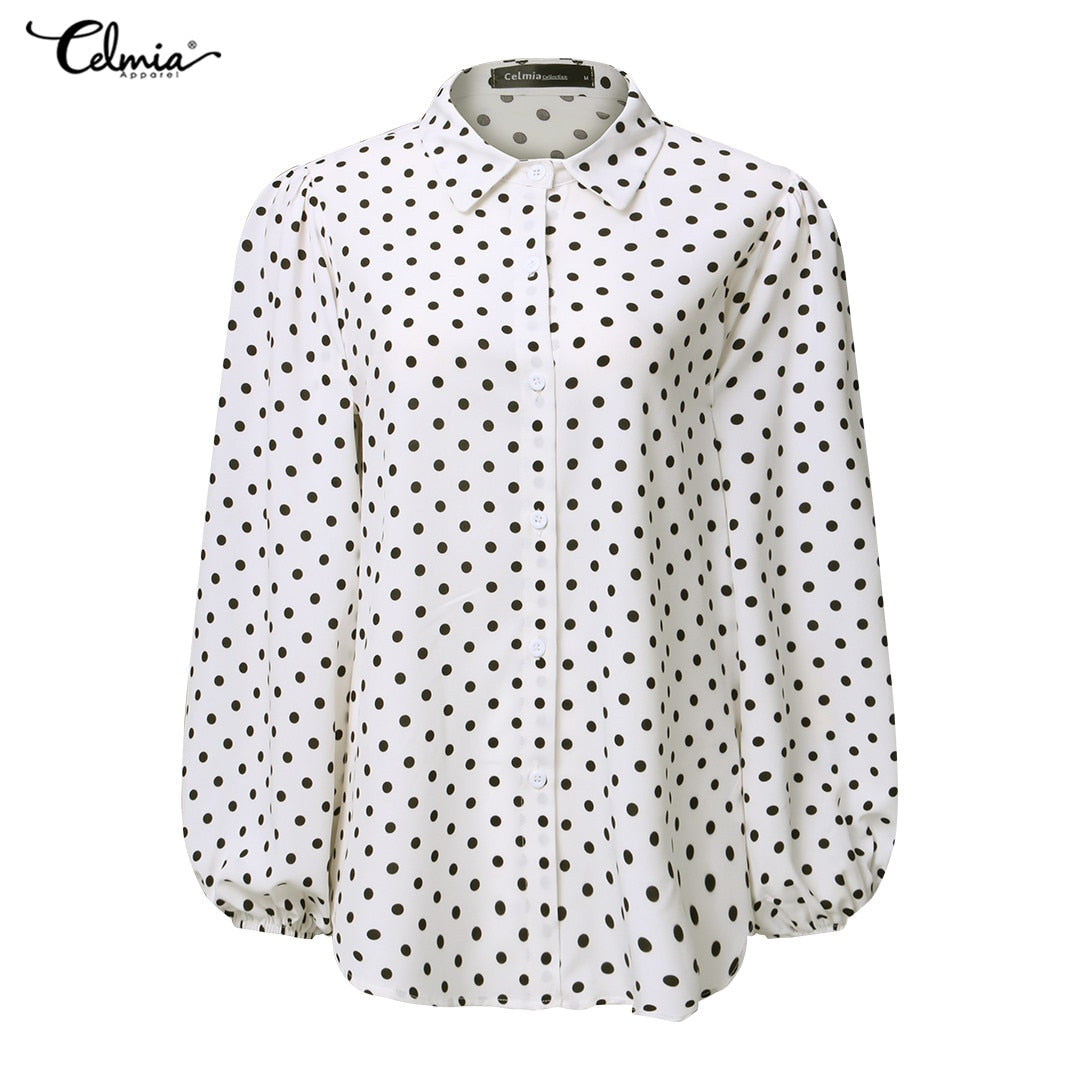 Celmia Fashion Women Shirts 2022 Autumn Long Lantern Sleeve Polka Dot Blouse Casual Blusas Elegant Chic Streetwear Tops Tunic