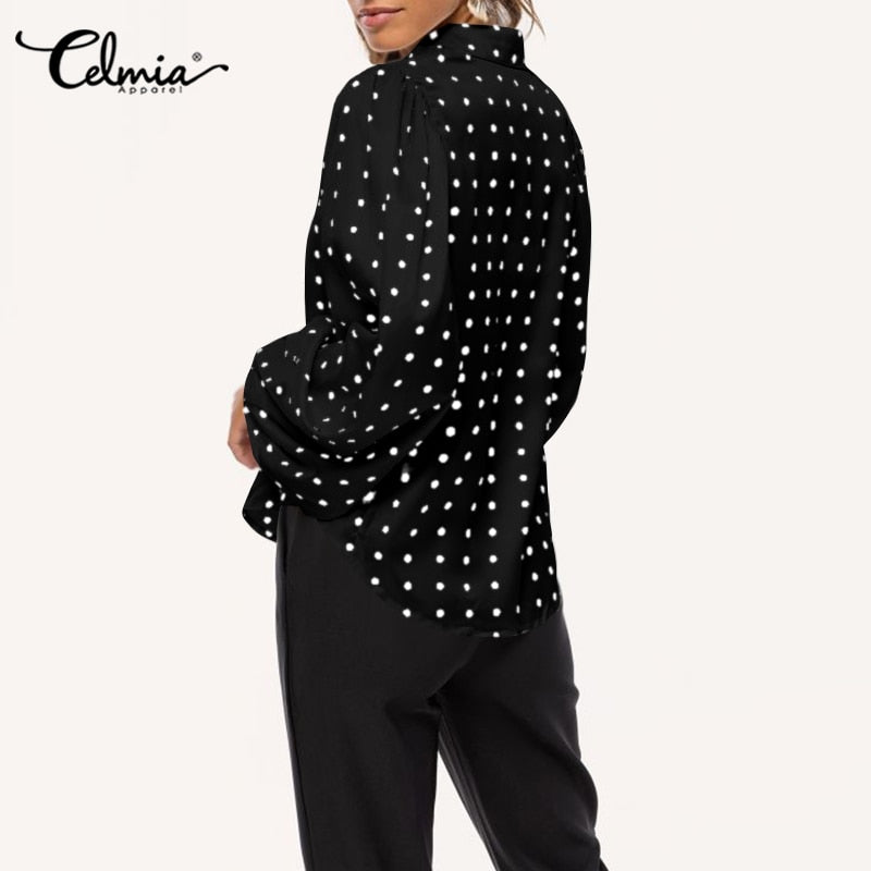 Celmia Fashion Women Shirts 2022 Autumn Long Lantern Sleeve Polka Dot Blouse Casual Blusas Elegant Chic Streetwear Tops Tunic