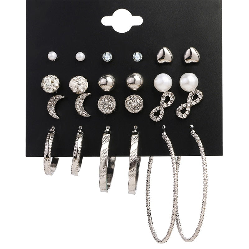FNIO Women&#39;s Earrings Set Pearl Earrings For Women Bohemian Fashion Jewelry 2020 Geometric Crystal Heart Stud Earrings