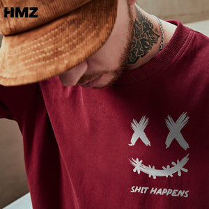 HMZ 2022 T Shirt Streetwear Men Oversize Hip Hop T-Shirt Smile Print Harajuku Tshirt Summer Short Sleeve Cotton Loose Tops Tees