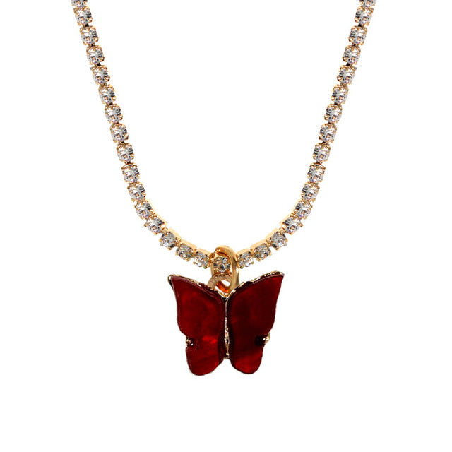 Rhinestone Butterfly Pendant Necklace